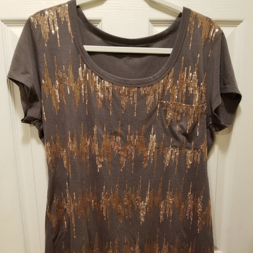 Calvin Klein Jeans Sequin Brown Blouse - Size XL